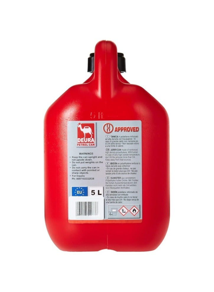 DEURA 5L Petrol & Diesel Fuel Jerry Can – Heavy Duty Oil Storage Container, Leak-Proof Portable Fuel Tank, Red - Image 4